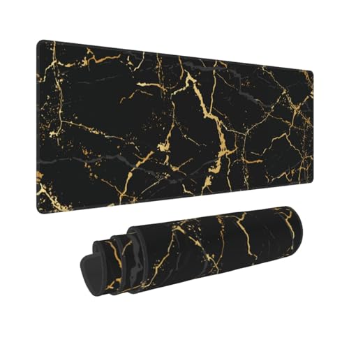 Black and Gold Marble XL Large Mouse Pad with Stitched Edges Long Non-Slip Rubber Base Mousepad Laptop Keyboard Mat Desk Pad for Office Home Desk Decor, 31.5" X 11.8" - color: Marble #04, size: 31.5L x 11.8W inches