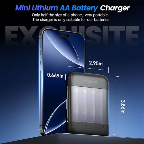 Mupoer Rechargeable AA Batteries with Box,3600mWh Lithium Batteries AA 1.5V 4 Count,Double A Battery Rechargeable,Long Lasting Lithium ion with Ultra Thin Charging Storage Box for Blink Xbox - size: Portable Charger +4AA3600mWh