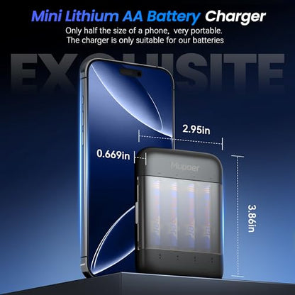 Mupoer Rechargeable AA Batteries with Box,3600mWh Lithium Batteries AA 1.5V 4 Count,Double A Battery Rechargeable,Long Lasting Lithium ion with Ultra Thin Charging Storage Box for Blink Xbox - size: Portable Charger +4AA3600mWh