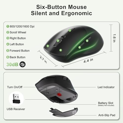 Wireless Keyboard and Mouse Combo, 2.4G Ergonomic Wave Keys(AvocadoGreen) | Full Size Ergonomic Keyboard with Wrist Rest, Phone Holder, 3-Level DPI Silent Mouse with 6-Buttons,for Windows/Mac OS/Laptop - color: Black and Avocado Green