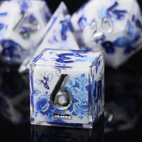 DND Resin Sharp Edge Polyhedral Dice Set,for Dungeons and Dragons RPG MTG Table Games,7 Pcs Handmade Porcelain Dice Set - color: Ceramic Dream