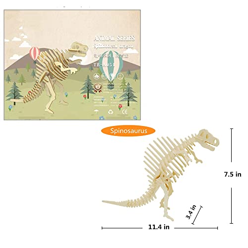3D Wooden Dinosaur Puzzle, 3 Piece Set Wood Dino Skeleton Model Puzzle | Wooden Crafts Assembly 3D Puzzle, STEM DIY Brain Teaser Puzzle - style: Dinosaur 3-piece set