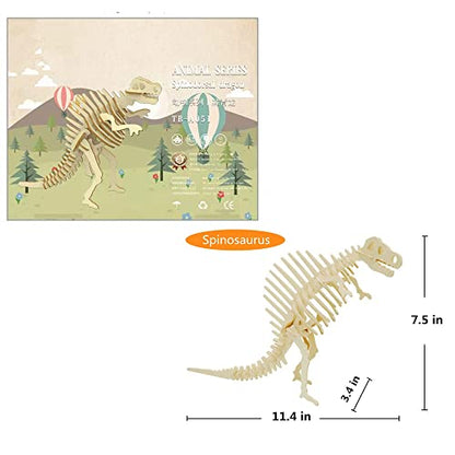 3D Wooden Dinosaur Puzzle, 3 Piece Set Wood Dino Skeleton Model Puzzle | Wooden Crafts Assembly 3D Puzzle, STEM DIY Brain Teaser Puzzle - style: Dinosaur 3-piece set