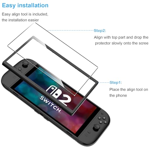 2 Pack Compatible with Nintendo Switch 2 Screen Protector,with Alignment Frame,9H Tempered Glass Film,HD Clear Scratch Resistant,Bubble-Free for Nintendo Switch 2 Retro Game Screen Protector - color: Nintendo Switch 2