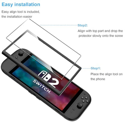 2 Pack Compatible with Nintendo Switch 2 Screen Protector,with Alignment Frame,9H Tempered Glass Film,HD Clear Scratch Resistant,Bubble-Free for Nintendo Switch 2 Retro Game Screen Protector - color: Nintendo Switch 2