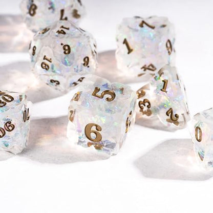 Cusdie Sharp Edge DND Dice, 7 PCS Shamrock DND Dice Set D&D D20 D12 D10 D8 D6 D4, Handcrafted Polyhedral Dice Set for RPG and Other Table Games(Transparent) - color: Transparent