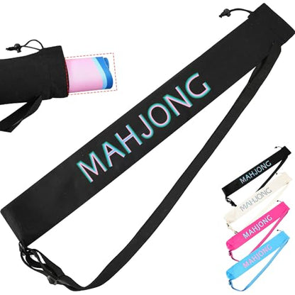 34 Inch Long Mahjong Mat Bag Cute Double Strapped Canvas Drawstring Mahjong Holder Lightweight Outdoor Carrying Bag for Board Games Travel Storage-Mat Not Include(Black,1 Pc) - color: Black, style: Soild