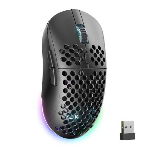 TMKB Wireless Gaming Mouse, 24000DPI Optical Sensor, 180Hrs Battery, Lightweight, 6 Programmable Buttons, RGB Strip, 2.4G/BT5.2/USB-C Wired for PC/Mac/Laptop - Matte Black - color: Black, size: Wireless