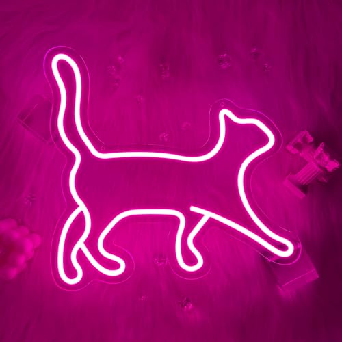 Cat Neon Sign, Pink LED Neon Light for Wall Decor, Dimmable USB Powered Cat Silhouette Neon Sign for Bedroom, Kids Room, Cat Cafe, Perfect Gifts for Cat Lovers & Pet Owners 12.99 x 12.6in - color: L-CAT