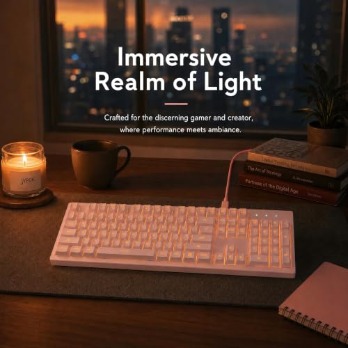 Basaltech Pink Wired Keyboard with Rainbow LED Backlit | Full Size 104 Key USB Gaming Keyboard,Quiet Creamy Typing and Double Shot Keycaps Light Up Keyboard for PC, Mac, Laptop
