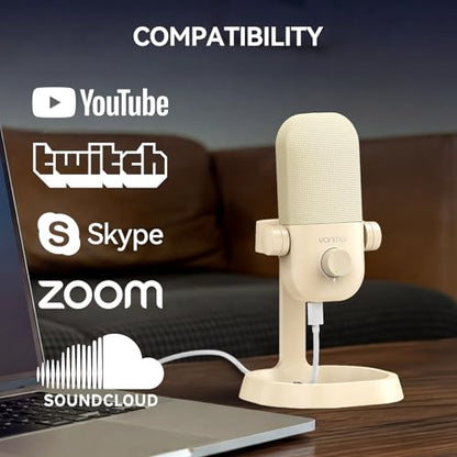 USB Microphone for PC, Plug & Play Cardioid Condenser Mic - color: Beige