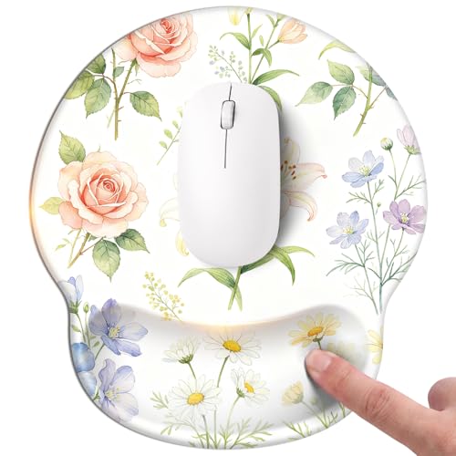 Mouse pad with Wrist Rest,Relieving Pain Memory Foam Computer pad, Ergonomic Desktop Mouse, Silicone Material Mouse pad, with Non-Slip PU Base (Flower) - color: Flower