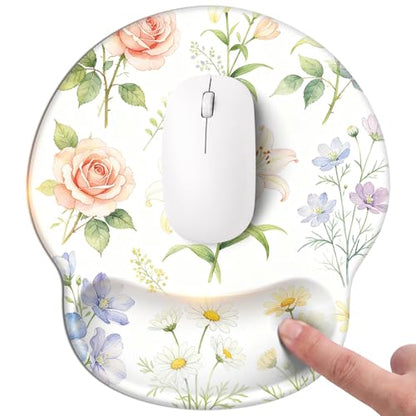 Mouse pad with Wrist Rest,Relieving Pain Memory Foam Computer pad, Ergonomic Desktop Mouse, Silicone Material Mouse pad, with Non-Slip PU Base (Flower) - color: Flower