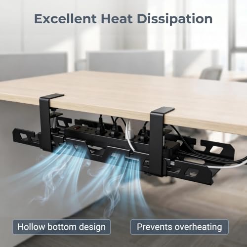 Under Desk Cable Management Tray 15.3-23.6 Inches Bidirectional Extendable Metal Cable Organizer with Clamp Mount, No Drill Wire Management System for Home Office & Gaming Desk(Black) - color: black