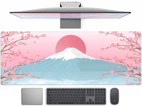 Aesthetic Japanese Cherry Blossom Desk Mat Cute Pastel Blue Color XL Sakura Gaming Mouse Pad Anime Mousepad for Women Desk Office Girl Gamer Cherry Blossoms Mouse Pads Fun Desktop Mat 31.5x11.8 in - color: Powder Blue Cherry Blossoms