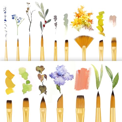 Transon 16 pcs Artist Paint Brush Set Versatile for Acrylic Painting Watercolor Painting Gouache Painting Brown Color - color: Brown