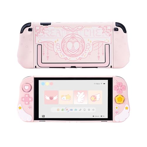 Geekshare Protective Case Set Compatible with switch 2, PC Back Plate with Silicone Joysticks Covers, Includes 2 Thumb Grips, Waterproof Protection - Star Wing Series (Pink) - color: Star Wing, size: For Switch 2