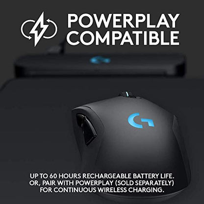 Logitech G703 Lightspeed Wireless Gaming Mouse W/Hero 25K Sensor, PowerPlay Compatible, Lightsync RGB, Lightweight 95G+10G Optional, 100-25, 000 DPI, Rubber Side Grips - Black (Renewed)