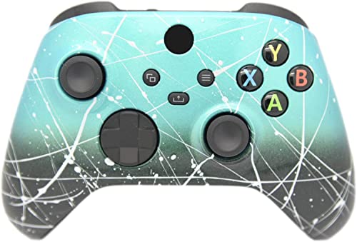 Hand Airbrushed Fade Custom Controller Compatible with Xbox Series X/S & Xbox One (Series X/S Teal & Black Fade W/Silver Splatter) - color: Series X/S Teal & Black Fade W/Silver Splatter