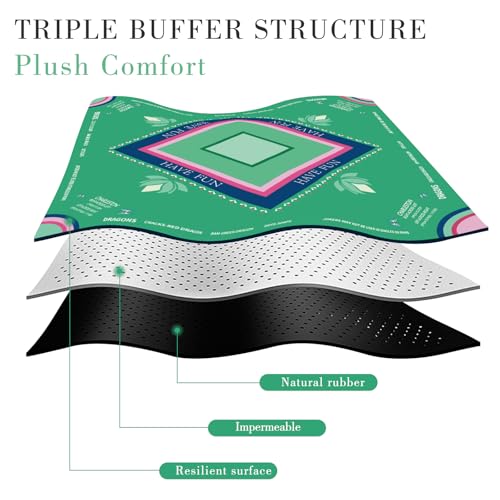Mahjong Mat with Lotus & Butterfly Pattern, Anti-Slip Noise Reduction Rubber Gaming Mat, 32.4 x 32.4 Inch Light Green, Foldable Table Cover for Mahjong, Poker & Board Games - color: Light Green