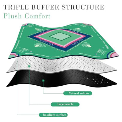 Mahjong Mat with Lotus & Butterfly Pattern, Anti-Slip Noise Reduction Rubber Gaming Mat, 32.4 x 32.4 Inch Light Green, Foldable Table Cover for Mahjong, Poker & Board Games - color: Light Green