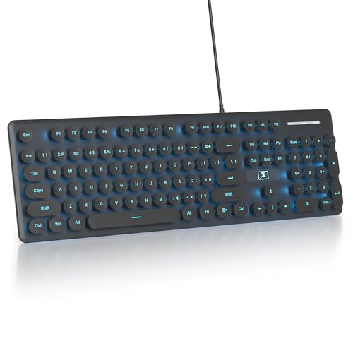 Retro Typewriter Black Keyboard Full Size, 104 Keys LED Backlit Wired Membrane Keyboard with Number Pad, Ultra Slim Quiet Home/Office Computer Keyboard for PC, Laptop, Desktop (Black) - color: Black