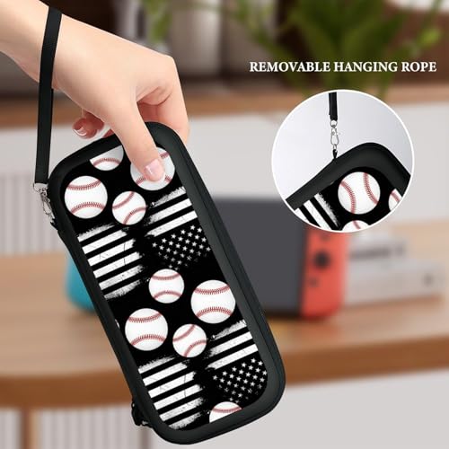 PPIKTC Travel Hard Shell Carrying Case for Switch, Shockproof Protective Storage Bag with 15 Game Cartridges, Baseball American Flag - color: Design (322)