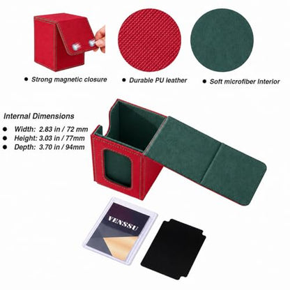 MTG Deck Box with Commander Display, Fits TCG Cards (Red&Green) | Holds 120 Single/100 Double-Sleeved Cards, Fit MTG/PTCG/OPTCG Cards, Strong Magnet, PU Leather, With 2 Dividers & 1 Toploader - color: Red and Green