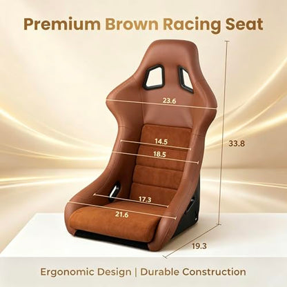 Racing Simulator Cockpit with Monitor Mount and Stronger Fiberglass Brown Mesh Fabric Bucket Seat, Racing Wheel Stand Compatible with Fanatec, Thrustmaster, Logitech, Moza Racing Games on PS5, PS4, Xbox and PC - color: Cockpit+Brown Seat