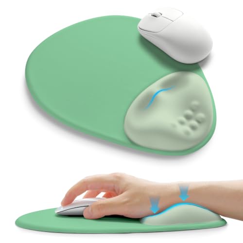 Palm-Rest and Wrist-Hugging Mouse Pad Wrist Rest, Ergonomic Wrist Support with Curve Fitting Cushioned Memory Foam for Carpal Tunnel Pain Relief, 9.9 x 8.3 Inch, Minty Green - color: Minty Green