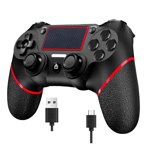 Wireless Controller for Ps4 Controller Compatible with PS4/Slim/Pro/Windows PC,with Touchpad/Vib-ration/Built-in Speaker&3.5mm Headphone Jack/Six-axis Motion Control/USB-C Charging Cable (BLACK RED) - color: Red Black