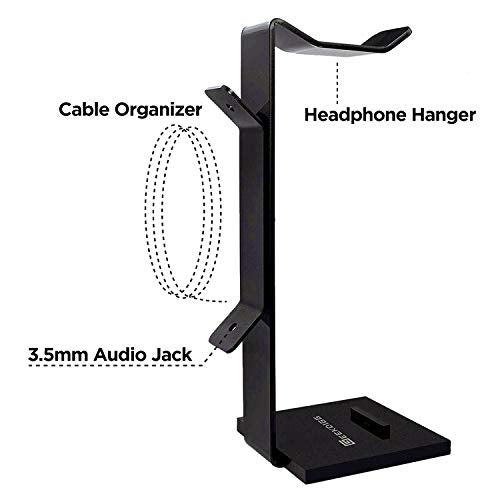 Headphone Stand Gaming Headset Holder For Desk Cable Organizer & Cellphone Stand for All Headphones Size headphone Holder Set Gaming PC Accessories Gaming Station – Black