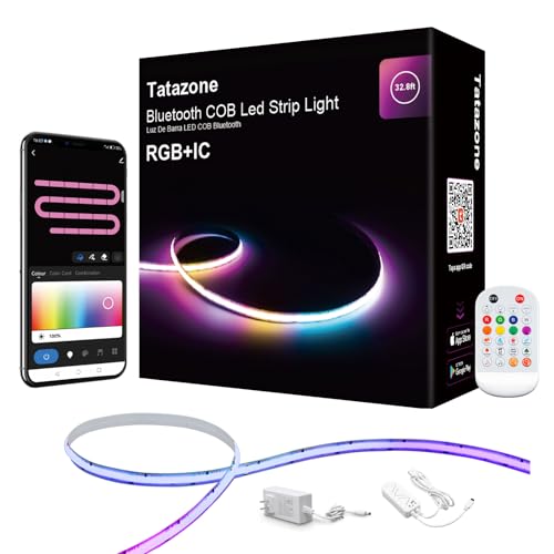 Tatazone 32.8ft Bluetooth RGB+IC COB Led Strip Light with App, Chasing COB Light Strip, Segmented Control, Music Sync, Color Changing Led Lights for Home Decor, Gaming, Cabinet, Desk - size: 32.8ft-Not Support Alexa