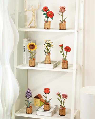 rowood 3D Puzzle Wooden Flower,DIY Artifical Flower Building Set Craft Kit for Women,Mother's Day/Valentine's Day/Teacher's Day/Thanksgiving/Christmas/Birthday Gift for Mom/Grandma-Red Carnation - style: Red Carnation