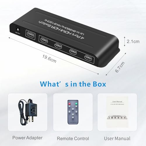 8K HDMI Switch 4 in 1 Out 4K@120Hz HDMI Switcher Support HDR10+, Dolby Vision, Dolby Atmos, VRR, ALLM, CEC
