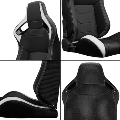 2 Pcs Adjustable Universal Racing Seats with Double Sliders, Reclinable Bucket Seats, 1 Pair of Sport Seats for Vehicles (Black&White-B) - color: Black&White-B
