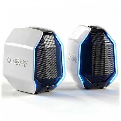 Computer Speakers for Desktop PC, Gaming PC Speakers for Desktop – USB-C, Bluetooth 5.3, 3.5mm AUX, AC Powered External Audio with Rich Stereo bass, Laptop/Mac, RGB Lights, White, 30W - color: White