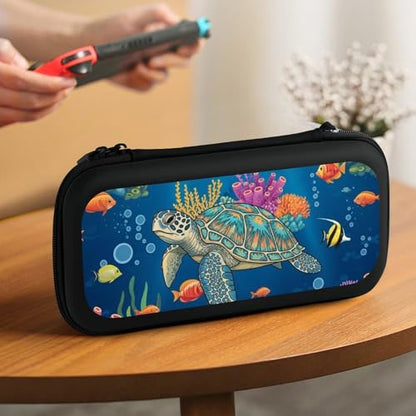PPIKTC Travel Hard Shell Carrying Case for Switch, Shockproof Protective Storage Bag with 15 Game Cartridges, Sea Turtle - color: Design (214)