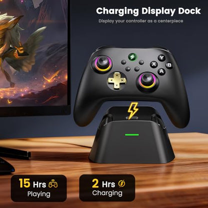 Wireless PC Controller with Charging Dock - Dual Hall Effect for Zero Drift, 1000Hz Low Latency, Ergonomic RGB Design for Windows PC/Steam/Switch/Android/iOS - color: Black and Yellow-with Charger