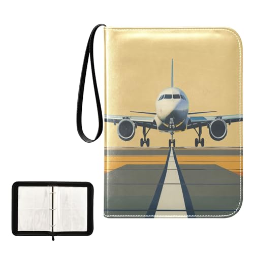 Airplane Airport Card Binder, 4 Pocket Trading Card Holder with 50 Removable Sleeves, Zipper Card Binder Fits 400 Cards, Collection Card Storage Case Album Book Gifts - color: Airplane