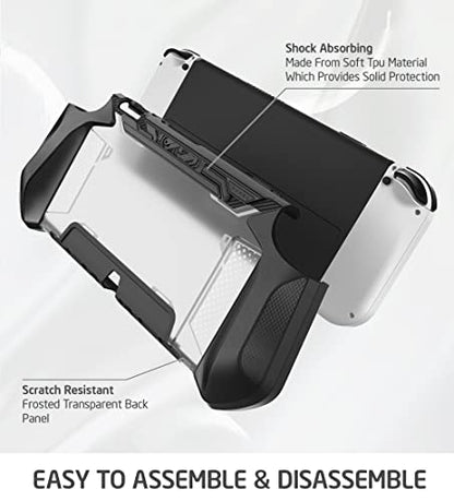 Mumba Dockable Case for Nintendo Switch OLED 2021, Blade Series TPU Grip Protective Cover Accessories Compatible with 7 Inch and Joy-Con Controller (Black) - color: Black