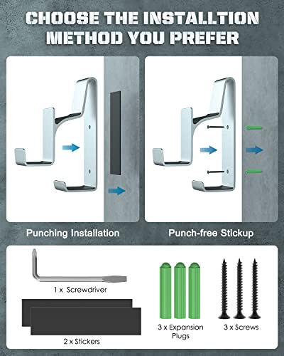 MoKo Dual Controller & Headphone Wall Mount Holder, for PS5 Xbox Switch | 2-in-1 holds two controllers and one headset. Wall mount saves desk space. Fits Xbox, PS4, PS5, Switch and PC. - color: Silver