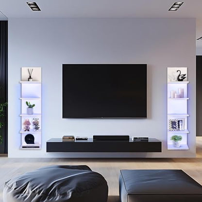 5 Tier Wall Shelf Unit, White, RGB Lack Shelf with Light | Vanity Shelves, For Room, Office, Bathroom, Remote Control - color: 5 Tier Rgb White