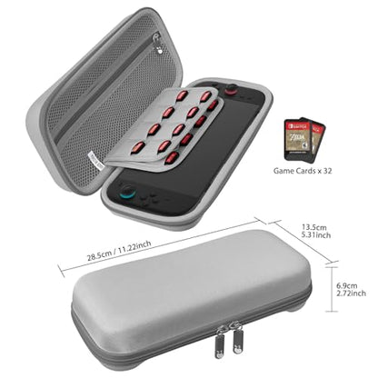 RAVEtone Travel Carrying Case Compatible with Nintendo Switch 2 Model 2025, Large Capacity Premium EVA Portable Hard Shell Pouch Waterproof Game Bag with 32 Game Cartridge Accessories (Gray) - color: Gray, style: Large