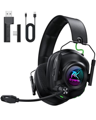 Krysenix 2.4 GHz Wireless Gaming Headset for PC, PS5, PS4, Switch, Mac, Bluetooth 5.4 Gaming Headphones with Noise Canceling Microphone, Cool RGB Lighting, 50Hr Battery, Foldable, 50mm Drivers-Black - color: Black