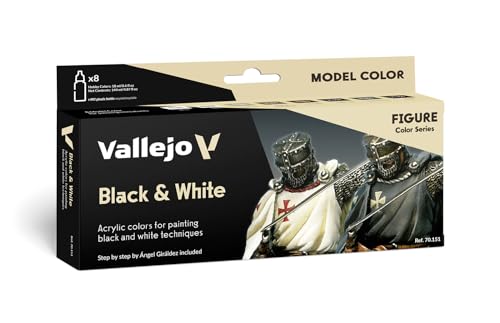 Vallejo - Black & White Acrylic Paint Set | Model Color | Figure Color Series Miniature Model Kit to Achieve Different Nuances with Artist-Grade Pigments | 8 Bottles x 18 ml. (0.60 fl.oz) - style: Black & White