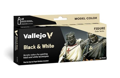 Vallejo - Black & White Acrylic Paint Set | Model Color | Figure Color Series Miniature Model Kit to Achieve Different Nuances with Artist-Grade Pigments | 8 Bottles x 18 ml. (0.60 fl.oz) - style: Black & White
