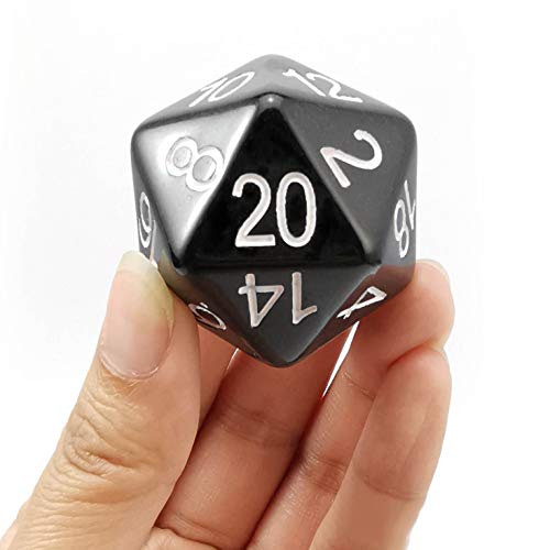 Bescon Jumbo D20 38MM, Big Size 20 Sides Dice Solid Black, Big 20 Faces Cube 1.5 inch - color: Solid Black