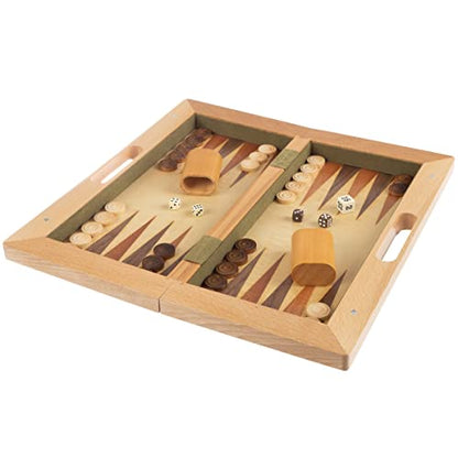 3-in-1 Chess, Backgammon, and Checkers Set – Wooden Board Game Set Folds for Practical Storage and Transport – Travel Board Games by Trademark Games - style: 3-in-1