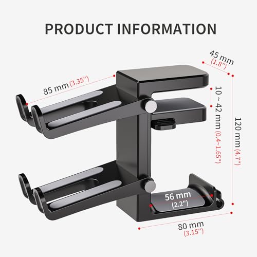 Adjustable Headphone Stand Desk-Sided Clamp Headphone Hanger with Handle PC Gaming Headset Holder (Under Desk with Handle) - style: adjustable